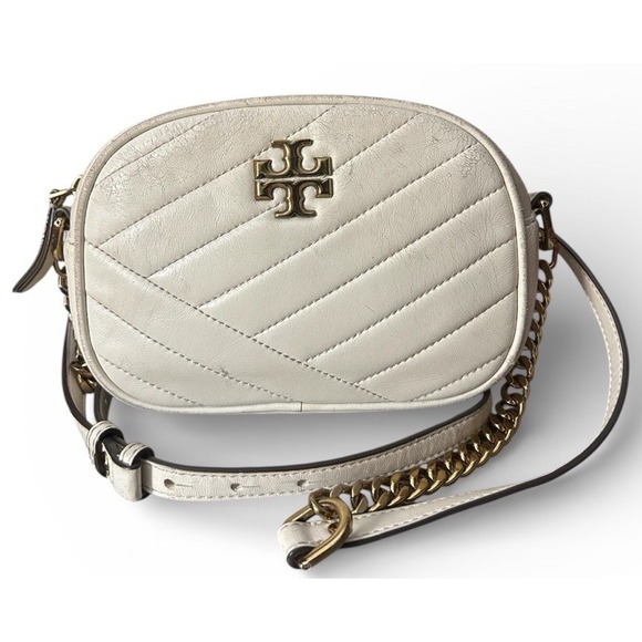 Tory Burch Handbags - Tory Burch Kira Chevron Quilted Camera Bag Ivory Leather Gold